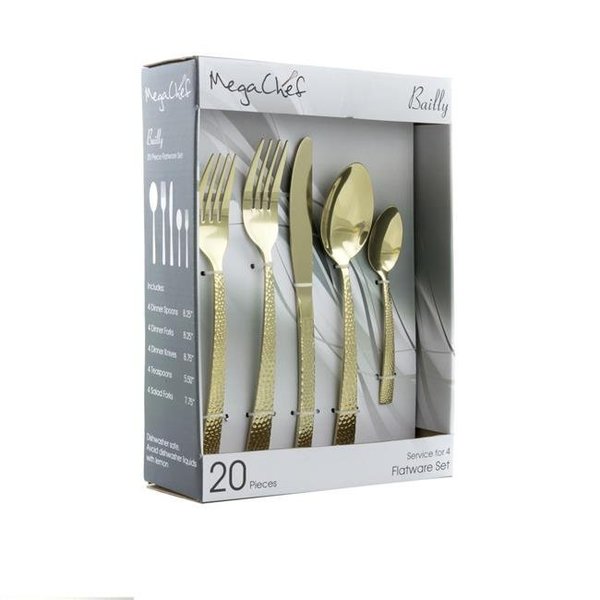 Megachef Megachef MCFW-BAILY-LIGHTGOLD 20 Piece Baily Flatware Utensil Set with Stainless Steel Silverware Metal Service; Light Gold MCFW-BAILY-LIGHTGOLD